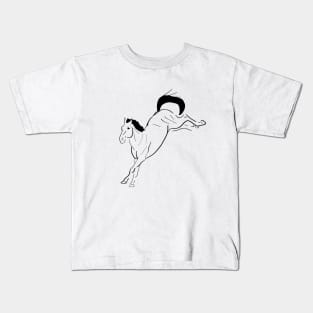 Black line art bucking horse Kids T-Shirt